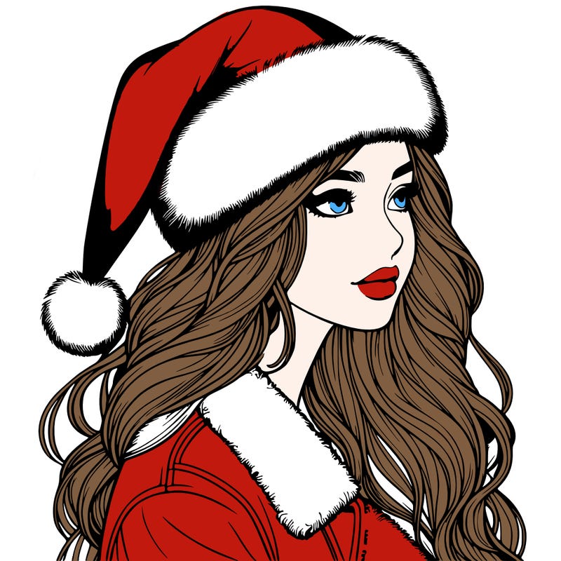 realistic girl in santa hat