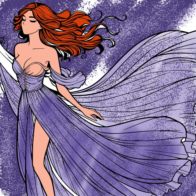 realistic woman in dress flowing the the wind