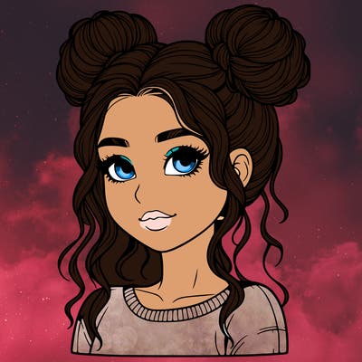 realistic girl with two buns in her hair