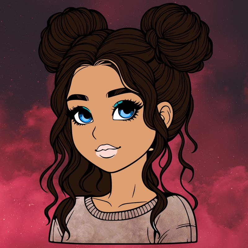 realistic girl with two buns in her hair