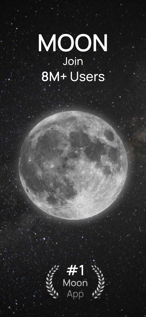 Pantalla de inicio de la aplicación MOON con una luna llena y un cielo estrellado
