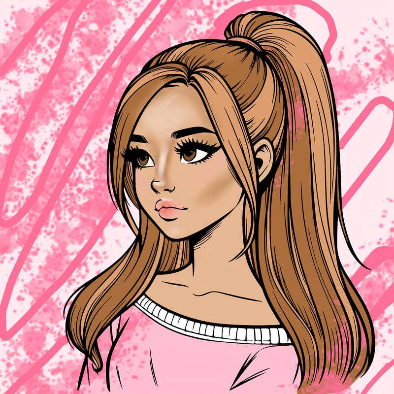 realistic girl with a high ponytail