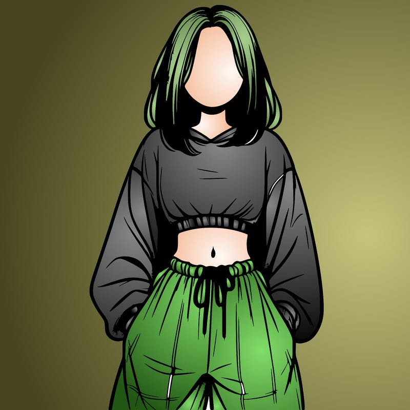realistic girl faceless with baggy pants and a crop top