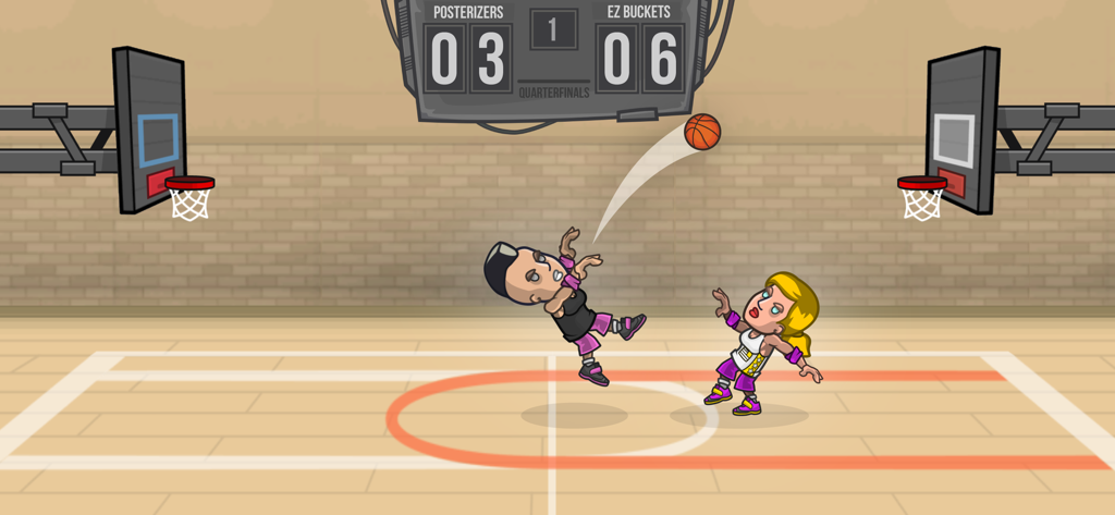 Basketball Battle NO WIFI Game - 아케이드 스타일 게임 코트에서 두 캐릭터가 벌이는 1대1 농구 경기