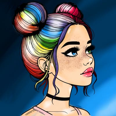 realistic girl with buns on the top of her head