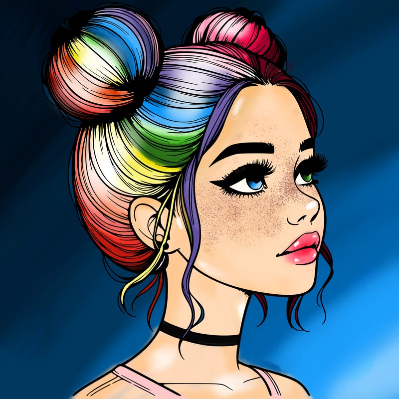 realistic girl with buns on the top of her head