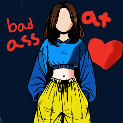 realistic girl faceless with baggy pants and a crop top