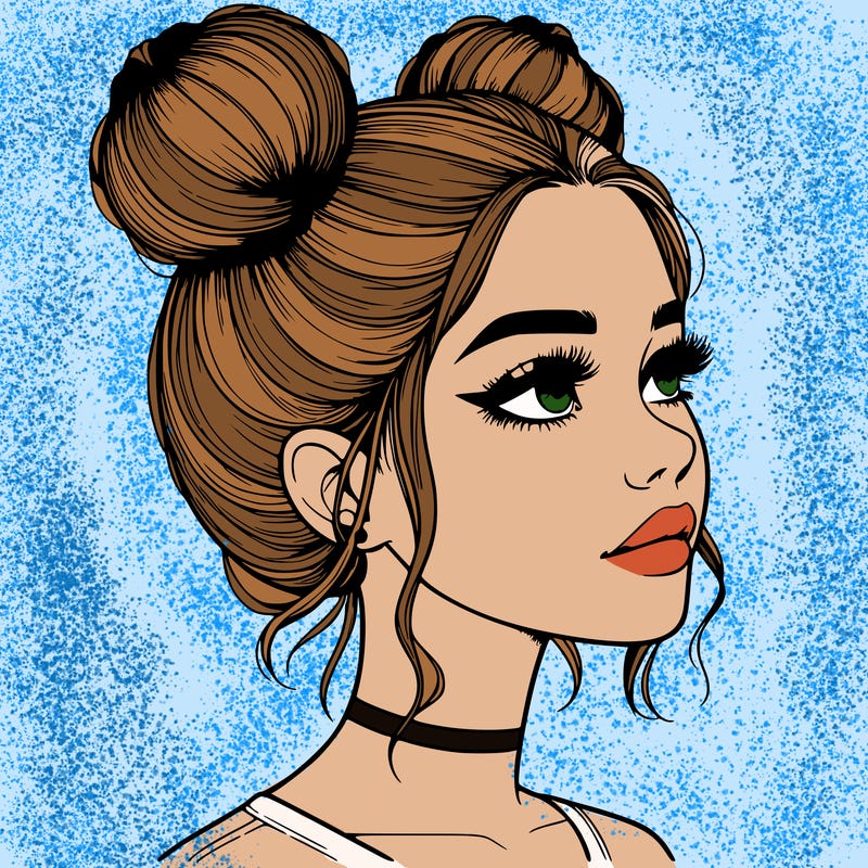 realistic girl with buns on the top of her head