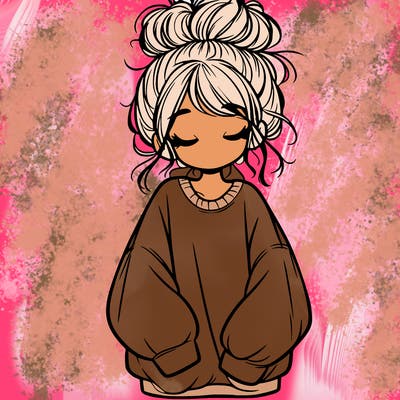 girl with baggy sweatshirt and messy bun