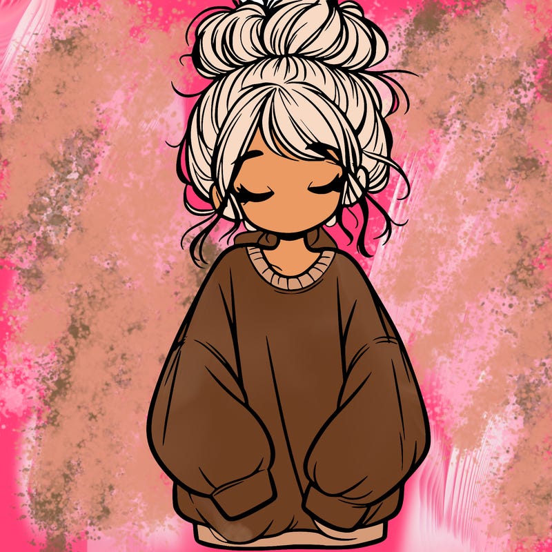 girl with baggy sweatshirt and messy bun