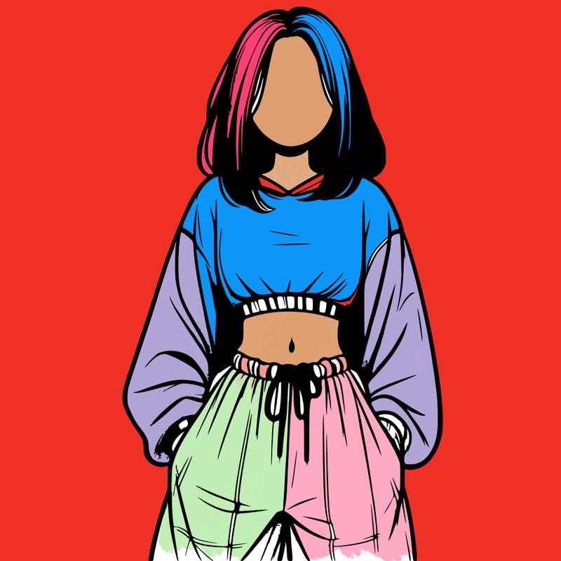 realistic girl faceless with baggy pants and a crop top