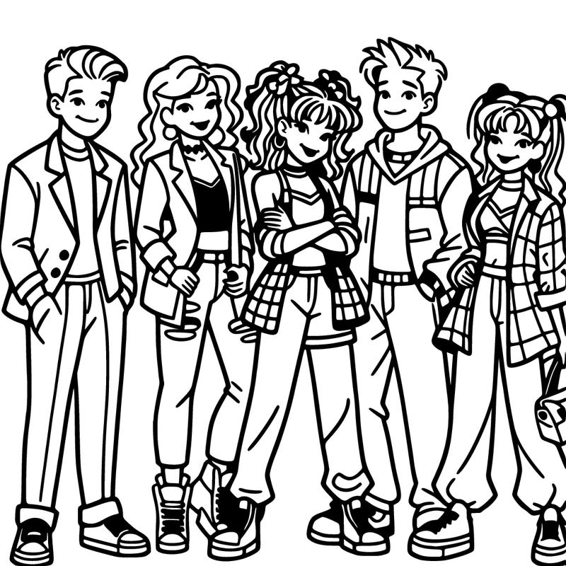 group of 5 teens with 2000s outfits