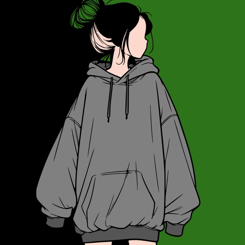 realistic girl with a oversized sweatshirt on and a bun
