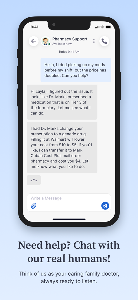 Rightway Healthcare - Rightway Healthcare app chat with a health guide about prescription savings