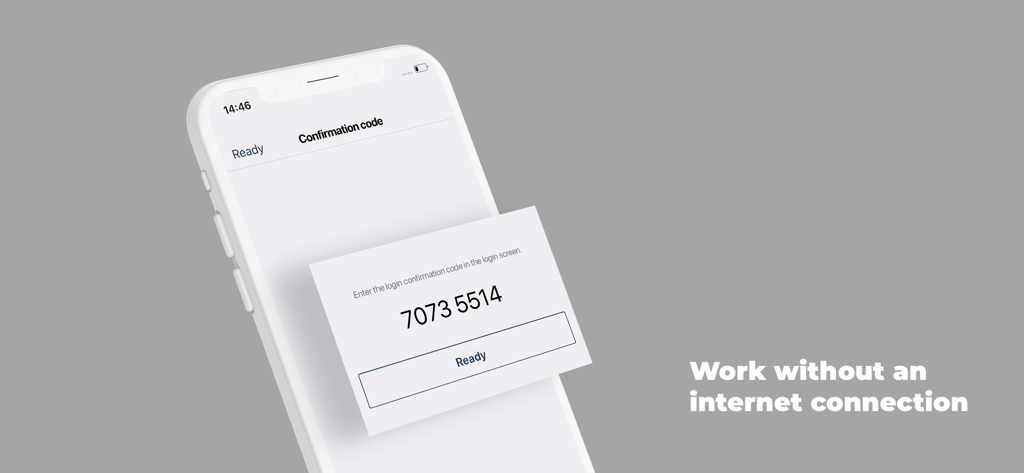 KB Klíč app screen displaying a numeric confirmation code for offline authentication