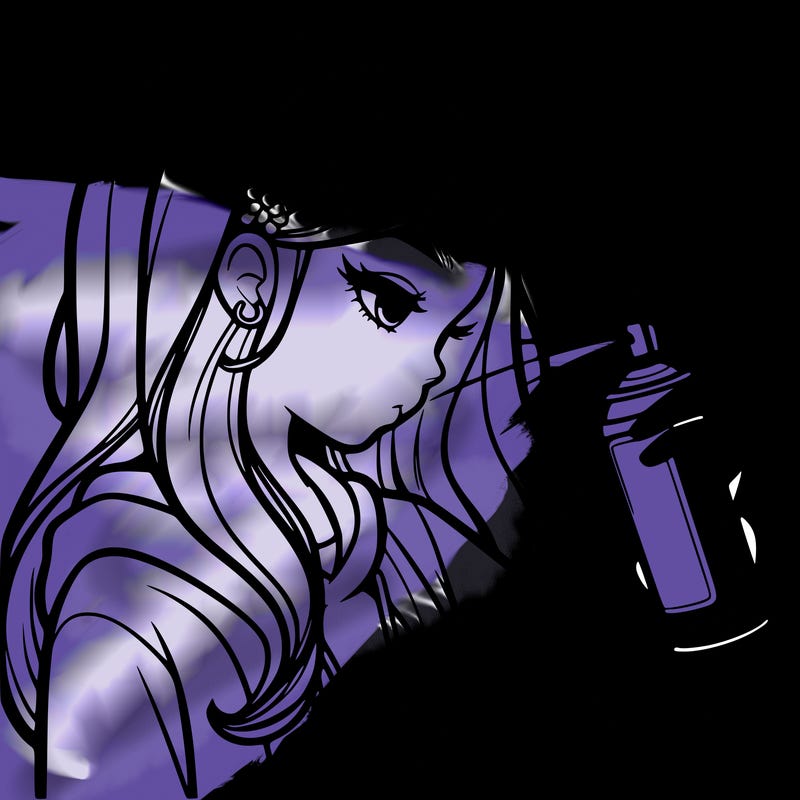 a realistic girl spray painting