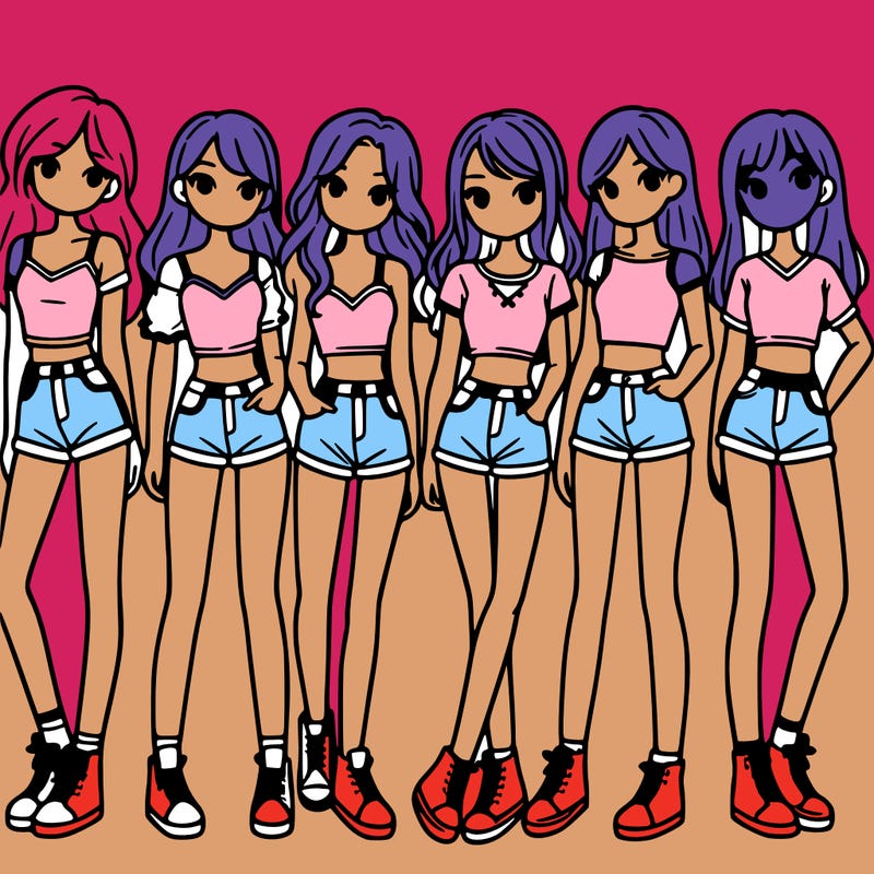 a group of girls wearing crop tops and shorts