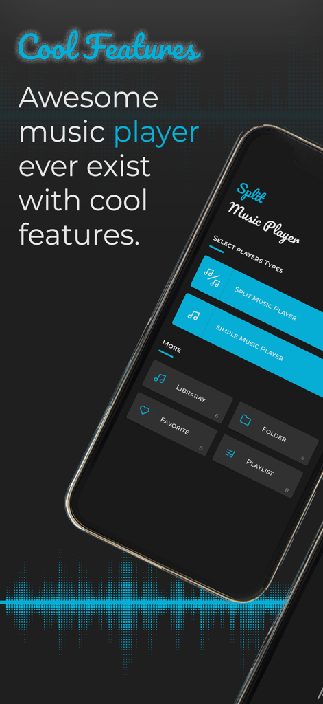 Split Music Player: Dual Audio - Main menu of Split Music Player app showing options for split and simple audio playback