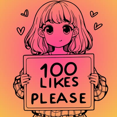 a girl holding a sign saying 100 likes please