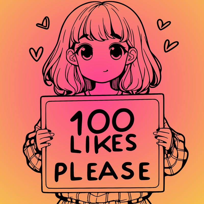 a girl holding a sign saying 100 likes please