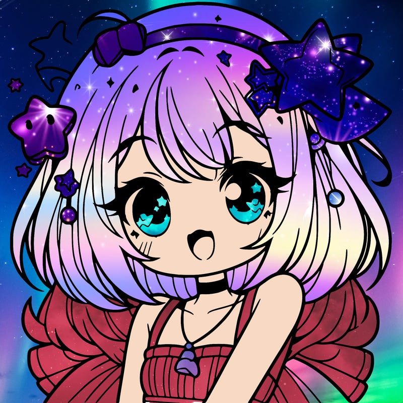 cute anime girl with star accessories