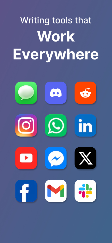 Herramientas de escritura IA Smart Keys compatibles con aplicaciones sociales y profesionales populares como WhatsApp, LinkedIn e Instagram