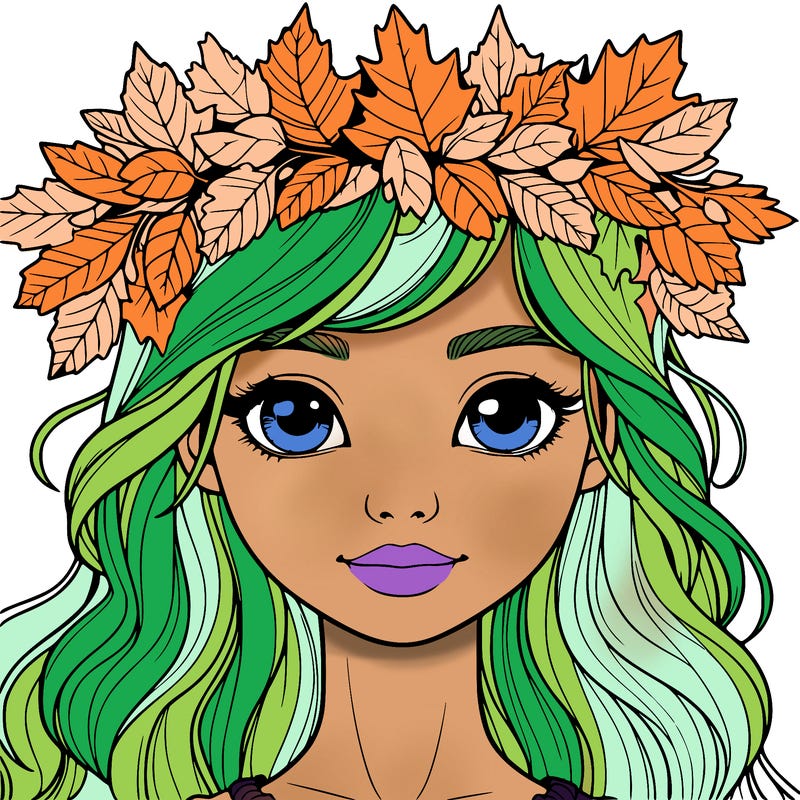 realistic girl with fall leaf crown