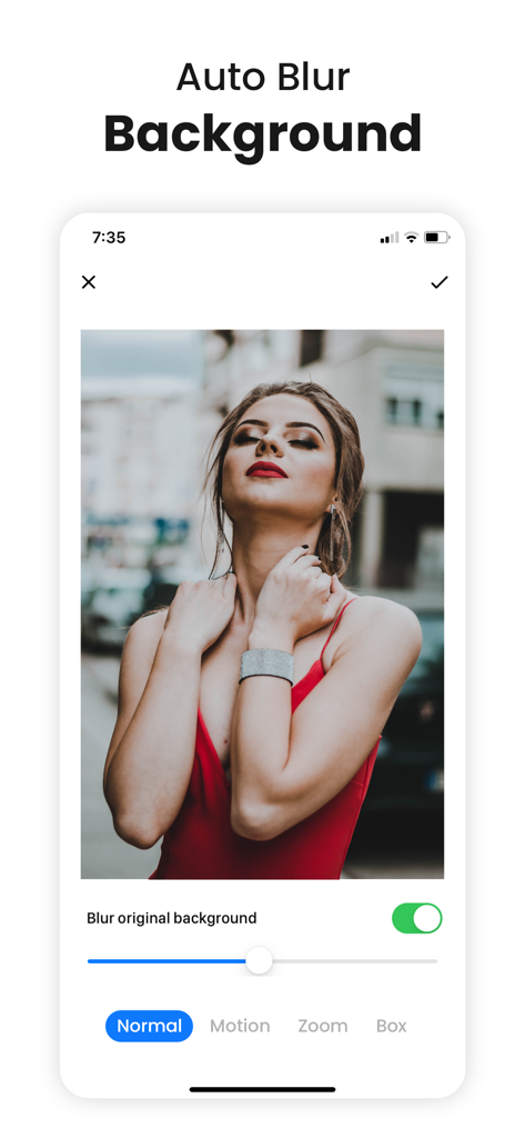 Remove & Change Background - Interface of the app showing auto blur background feature on a portrait