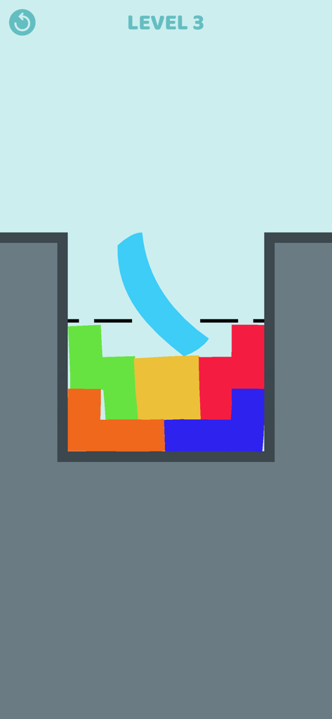 Jelly Fill - Gameplay de Jelly Fill mostrando blocos moles coloridos empilhados em um recipiente.