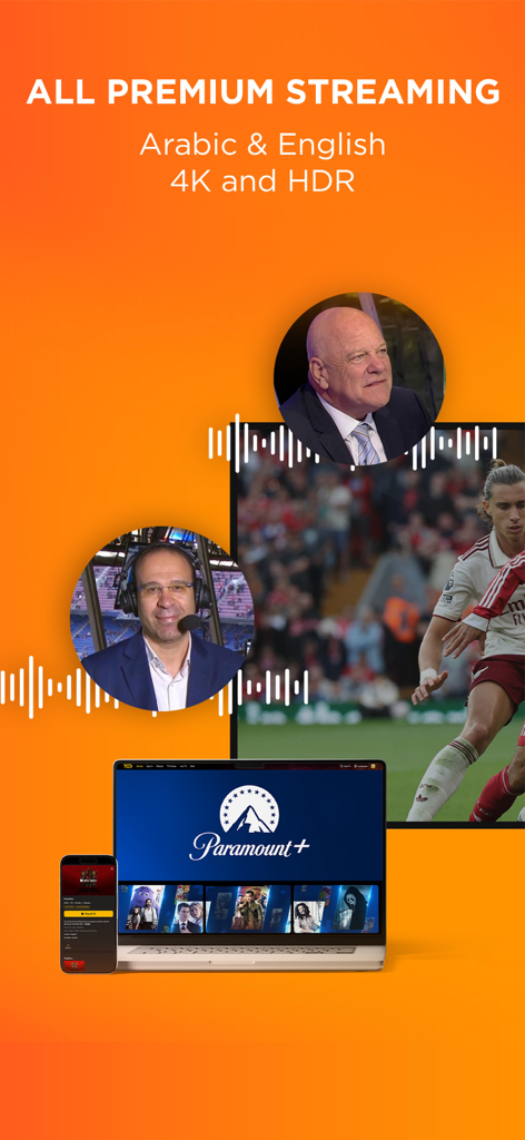 Promotional banner for TOD app showing premium sports and entertainment streaming in 4K with Arabic and English options