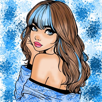 realistic girl with bangs looking over her shoulder