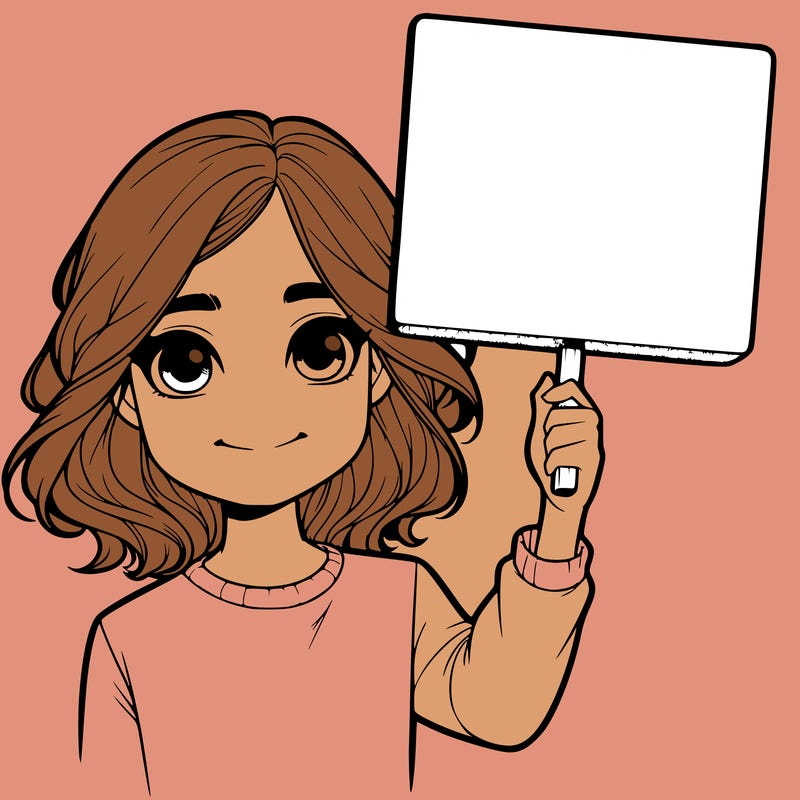 realistic girl holding up a sign