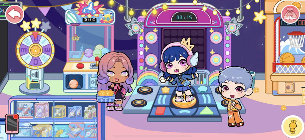 Tut World:City Life Creator - Cartoon characters playing in an arcade scene from Tut World City Life Creator