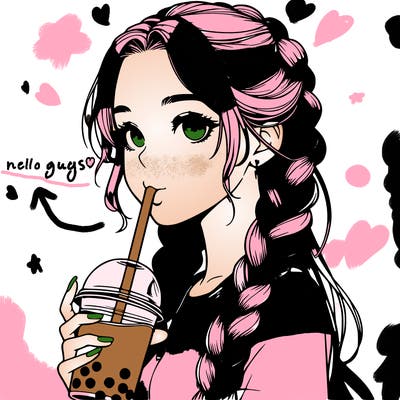 realistic girl with braided hair drinking boba