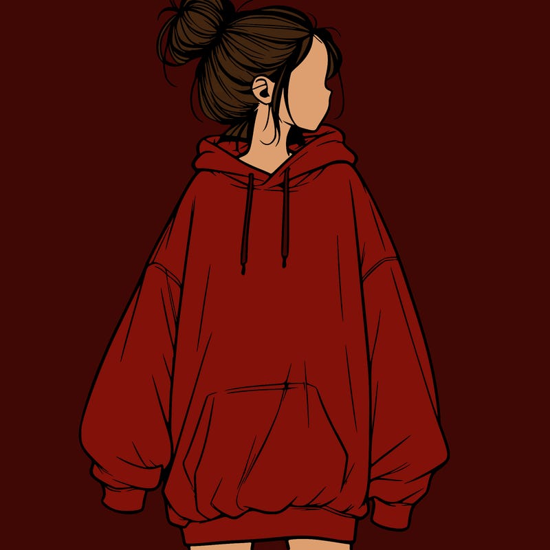 realistic girl with a oversized sweatshirt on and a bun