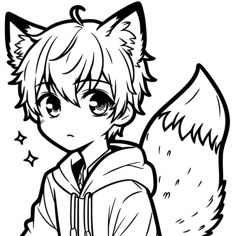 manga boy with fox eyes fox ears and fox tail