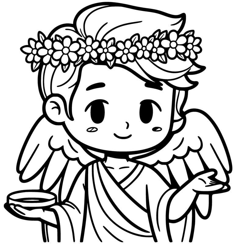 a male angel with a flower crown