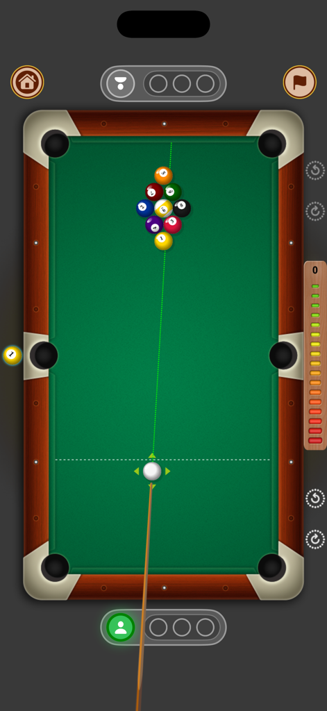 Vista cenital de una mesa de billar con las bolas apiladas en forma de diamante para bola 9