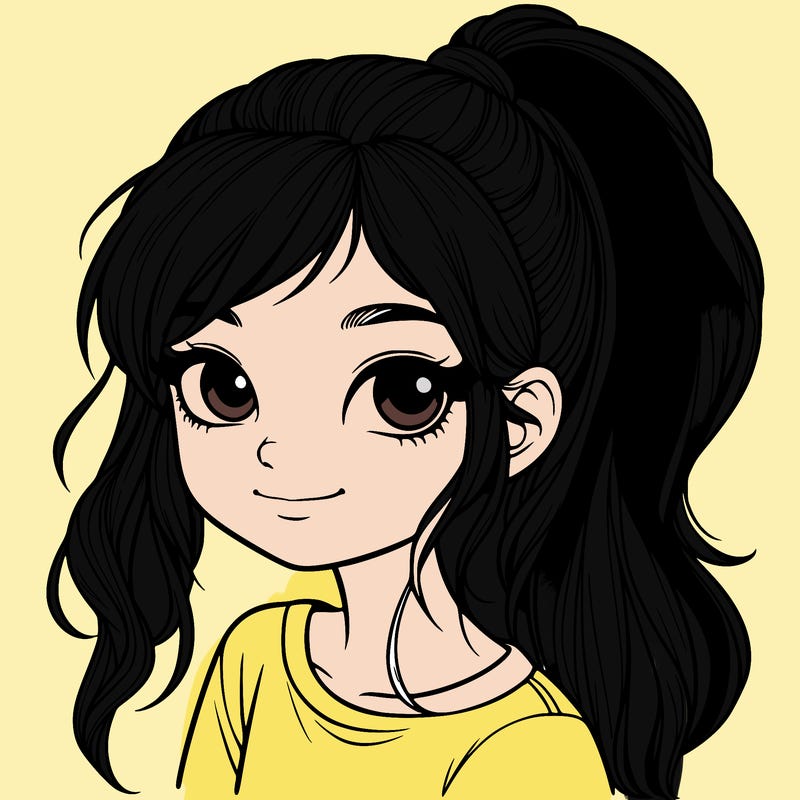 realistic girl with ponytail