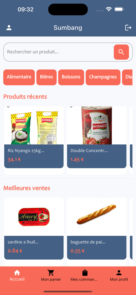 Easy Market - Easy Market app home screen showing food categories and grocery items for delivery