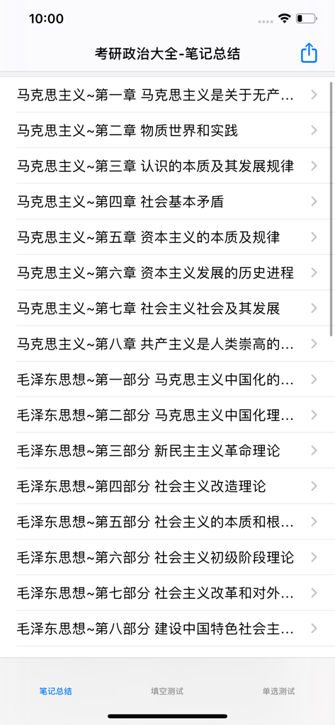 List of study chapters for the Chinese postgraduate entrance exam in politics