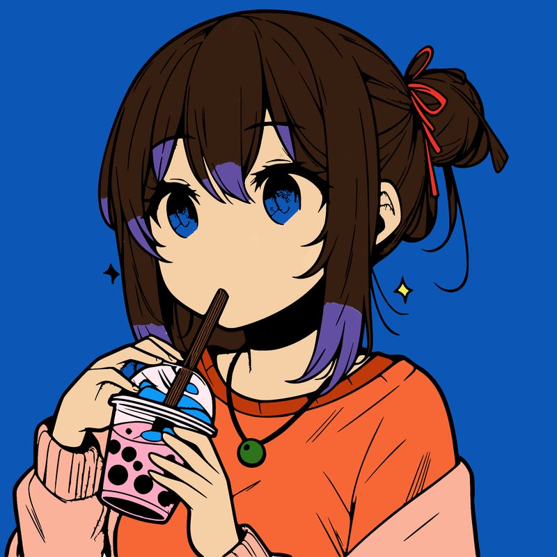 manga character drinking boba