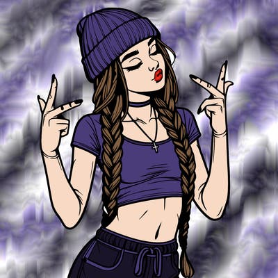 realistic teenage girl with braids and a beanie and crop top doing 🫶🏼
