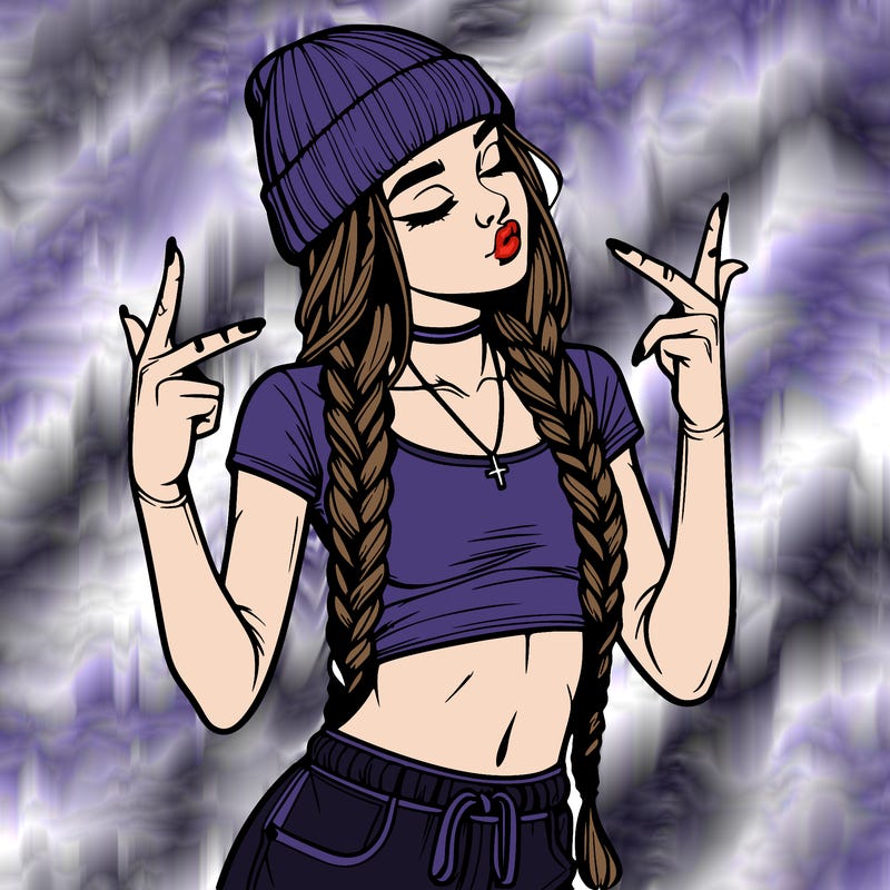 realistic teenage girl with braids and a beanie and crop top doing 🫶🏼