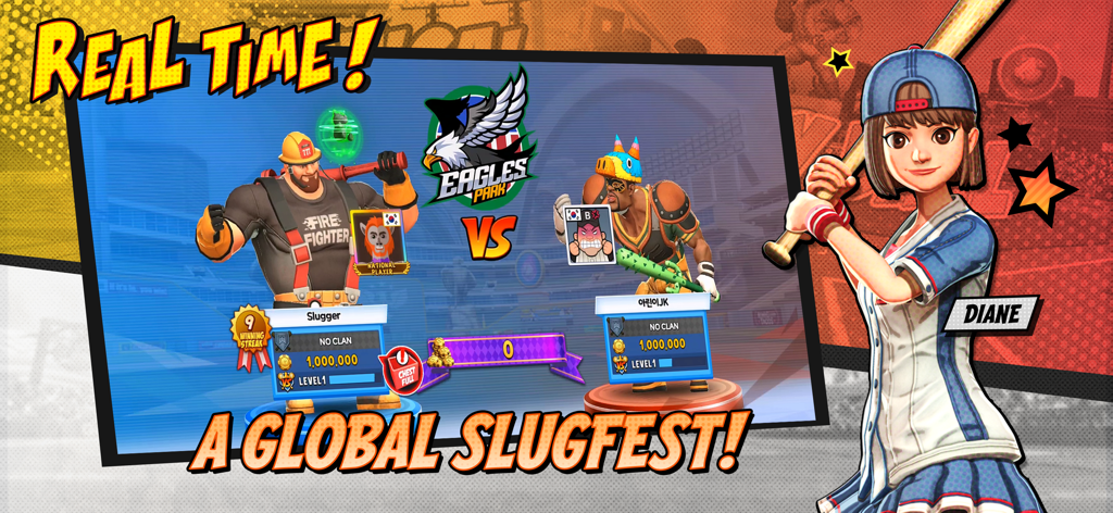 Homerun Clash - Homerun Clash real-time global 1v1 baseball match screen featuring stylized characters