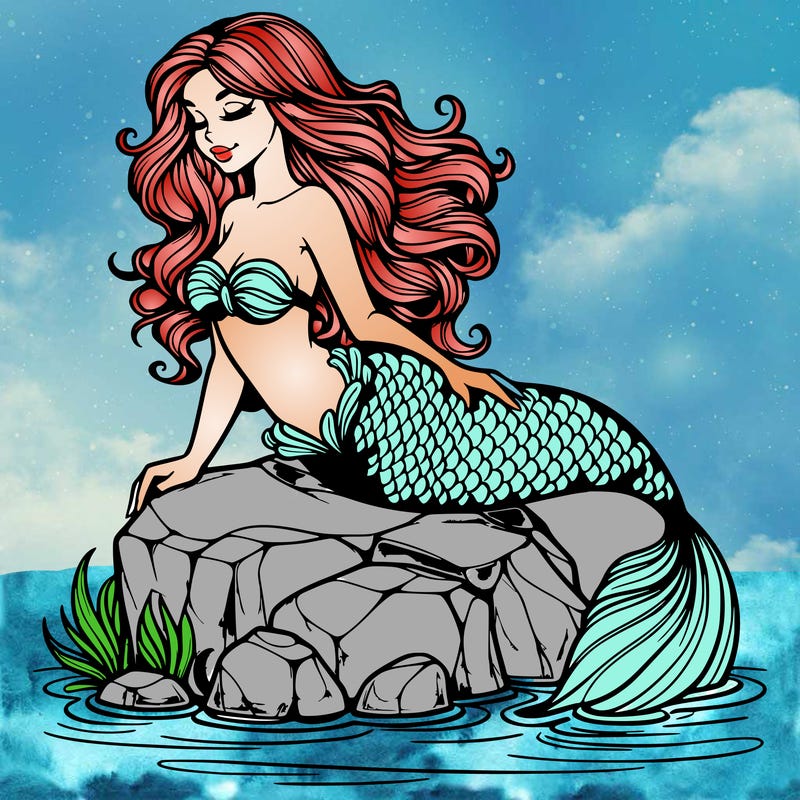 realistic mermaid on a rock