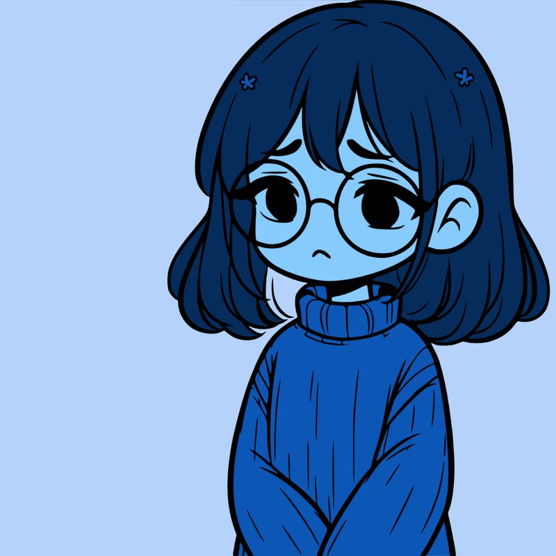sad girl with glasses in a sweater