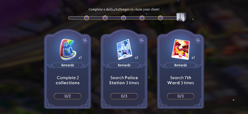 Ghost Detective game screen showing daily challenges and quest rewards