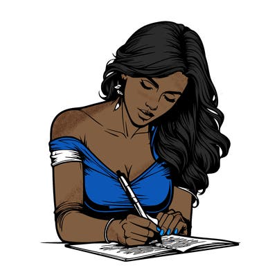 realistic female writing poetry