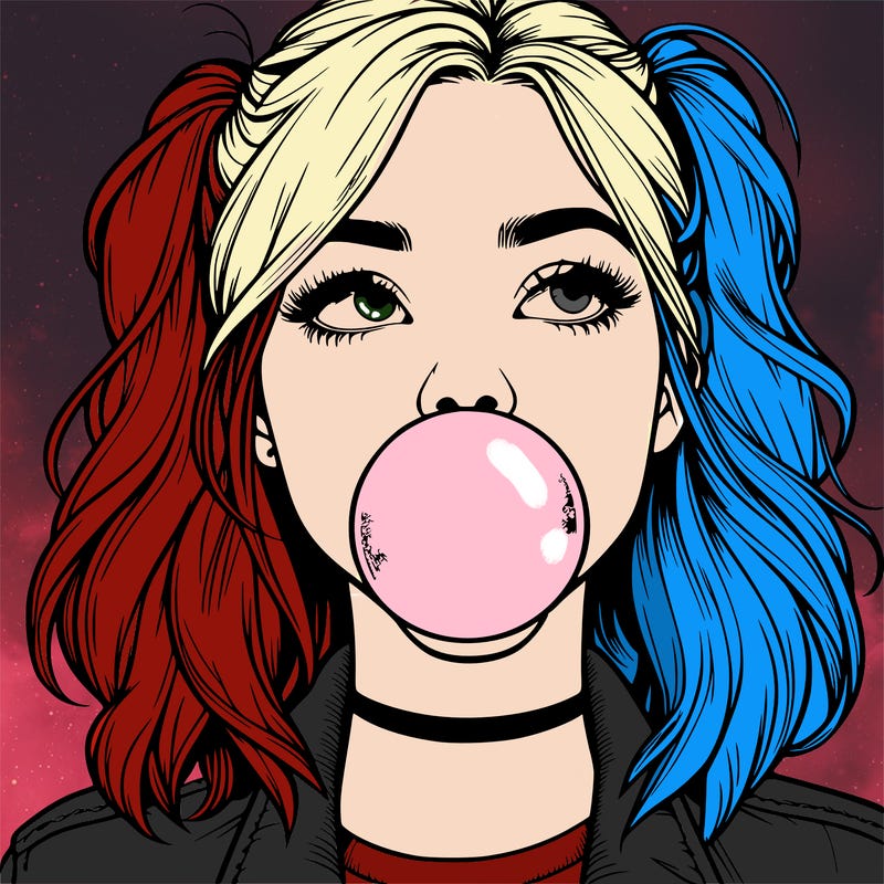 realististic girl blowing bubble -gum